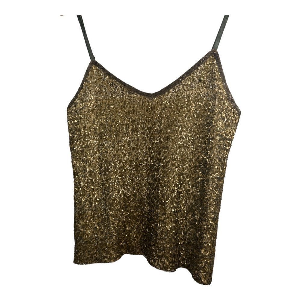 BOSTON PROPER Women's Sequined Spaghetti Strap Tank Top Bronze Size Medium
